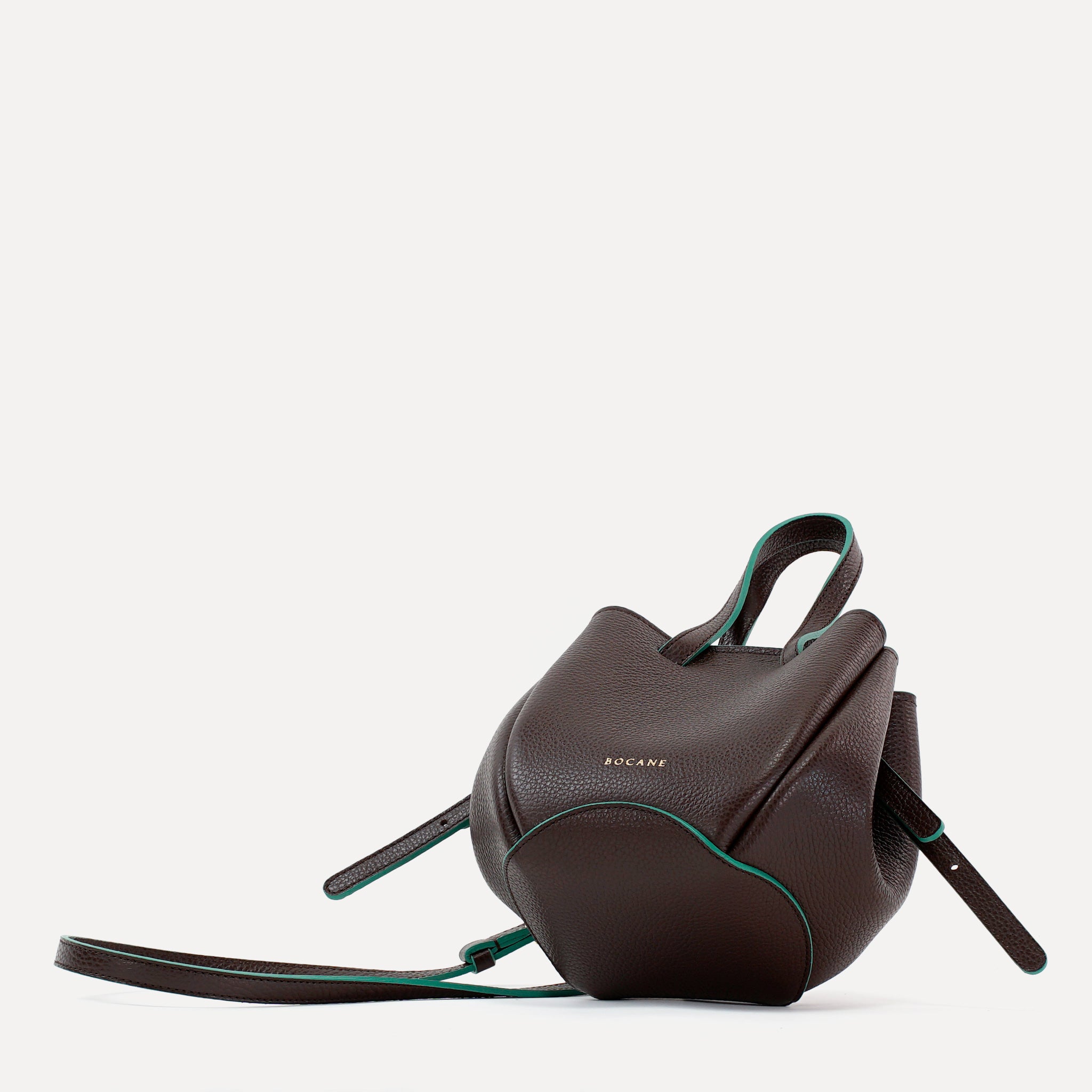 Geanta Bijou Pétale, Piele Texturata, Ciocolata, Contrast Emerald