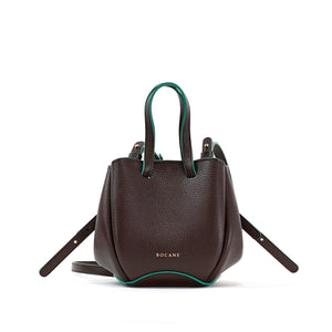 Geanta Bijou Pétale, Piele Texturata, Ciocolata, Contrast Emerald