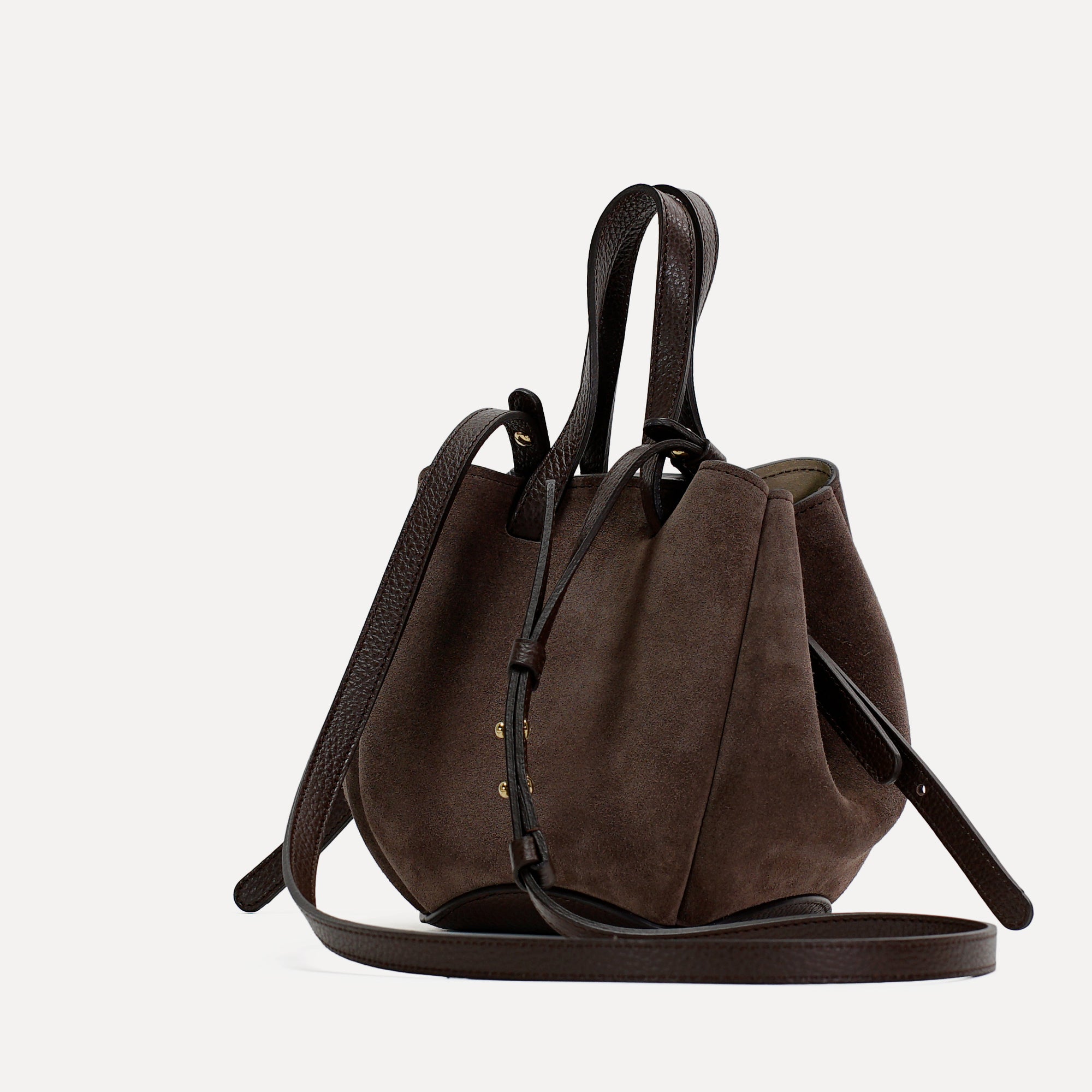 Geanta Bijou Pétale, Piele Intoarsa Ciocolata