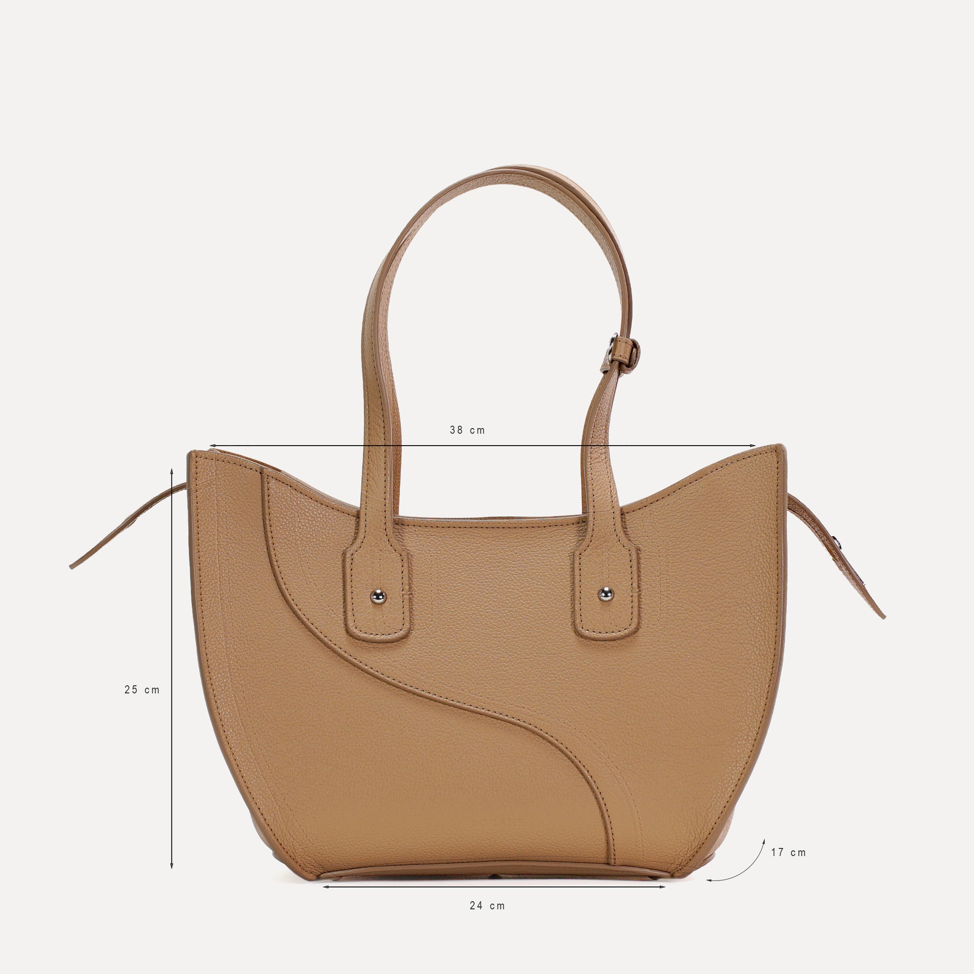 Geanta Ether Midi, Piele Texturata, Cappuccino