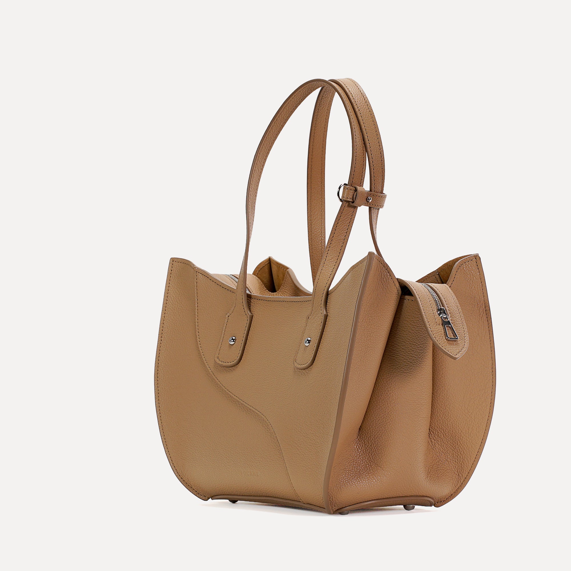 Geanta Ether Midi, Piele Texturata, Cappuccino
