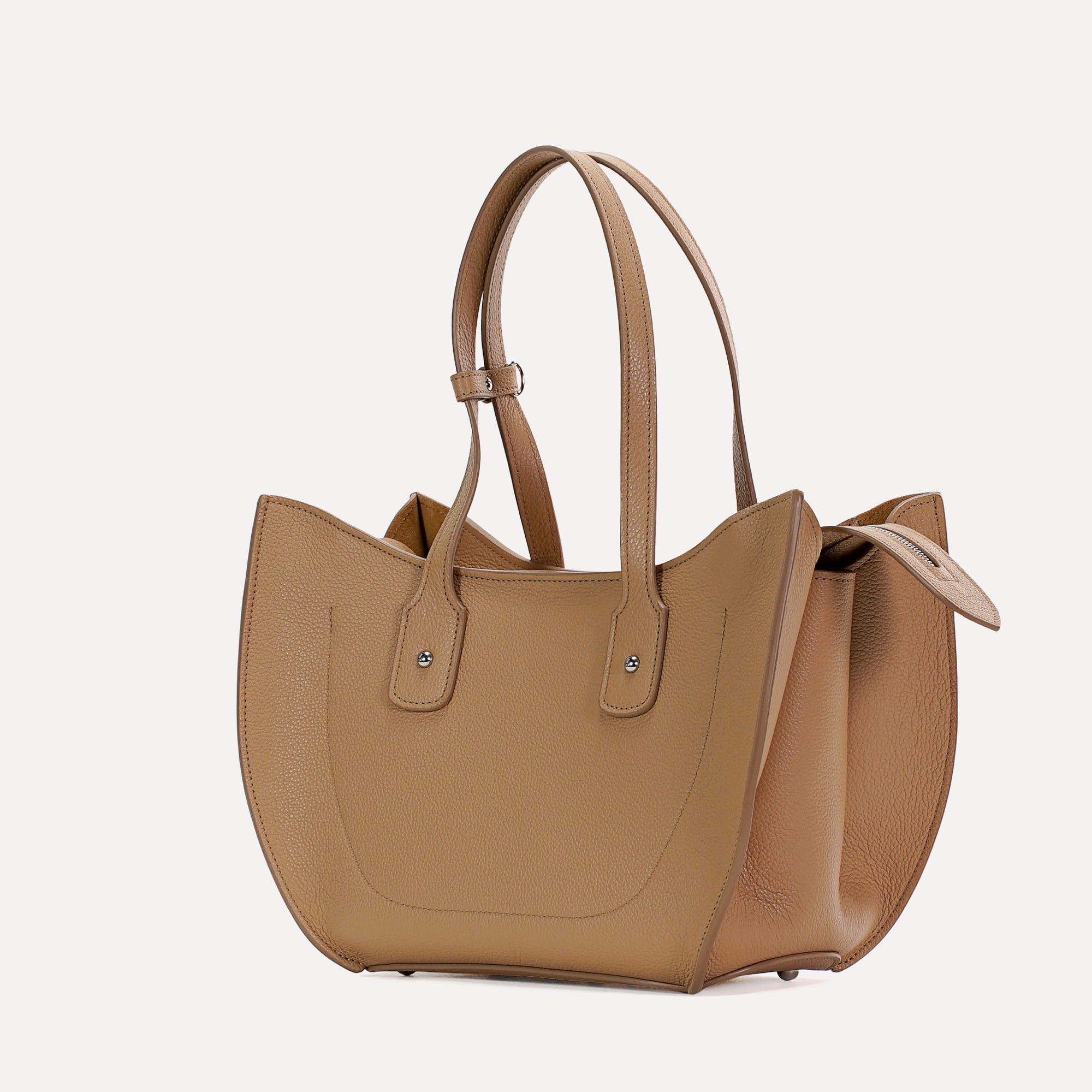 Geanta Ether Midi, Piele Texturata, Cappuccino