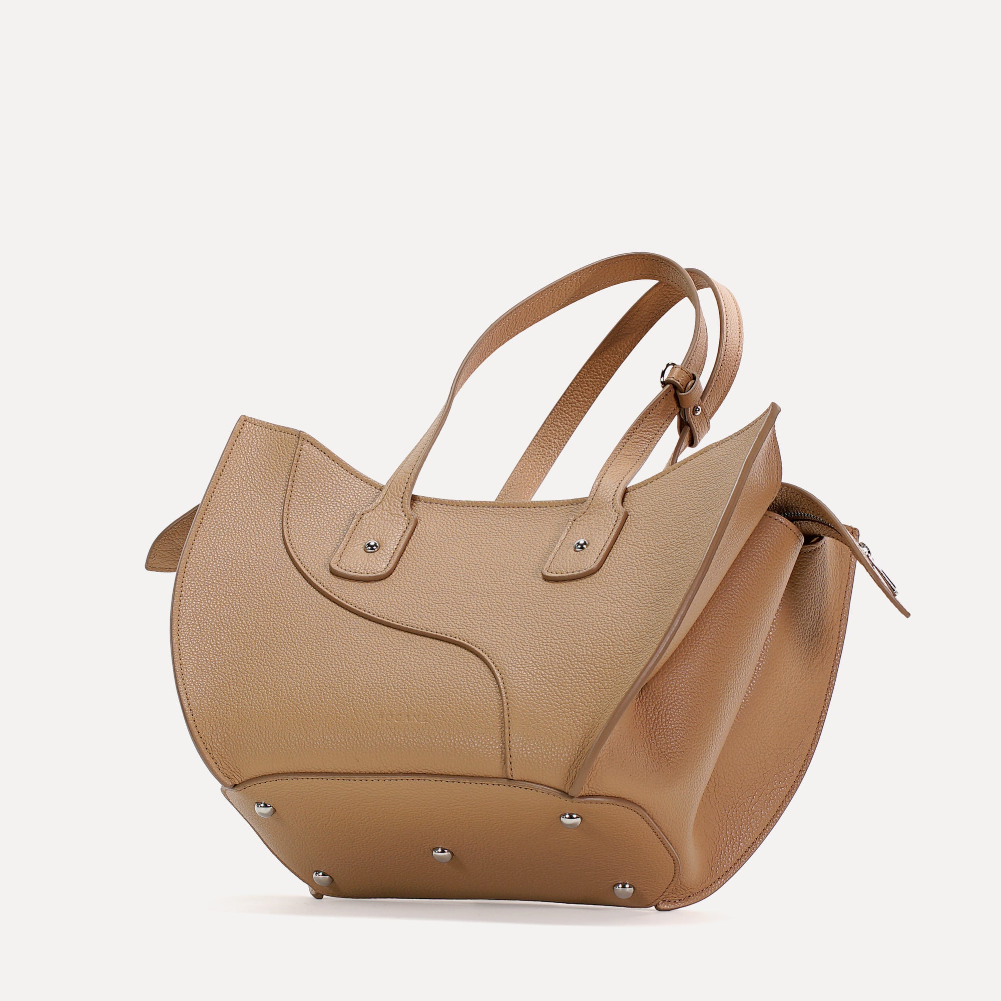 Geanta Ether Midi, Piele Texturata, Cappuccino