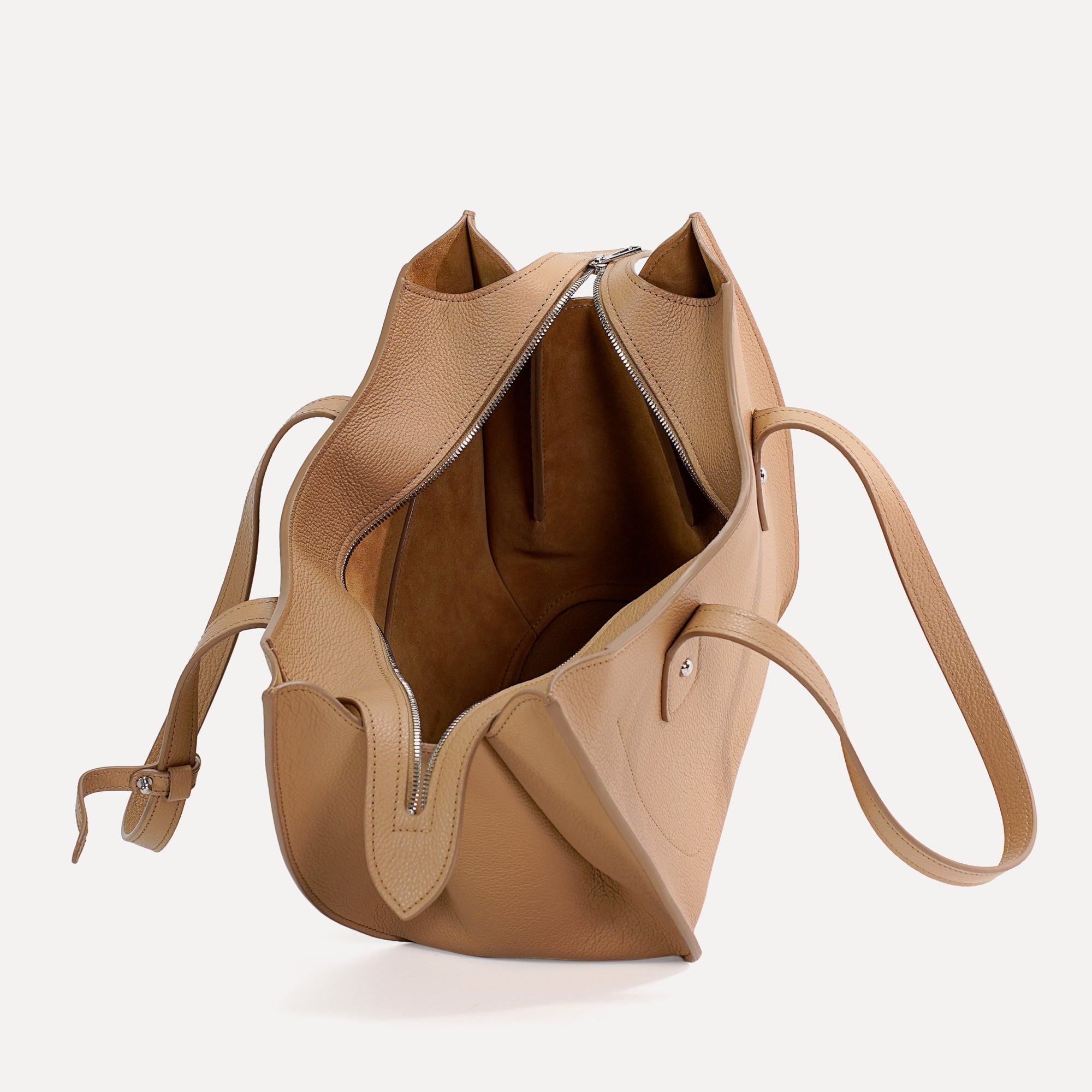 Geanta Ether Midi, Piele Texturata, Cappuccino