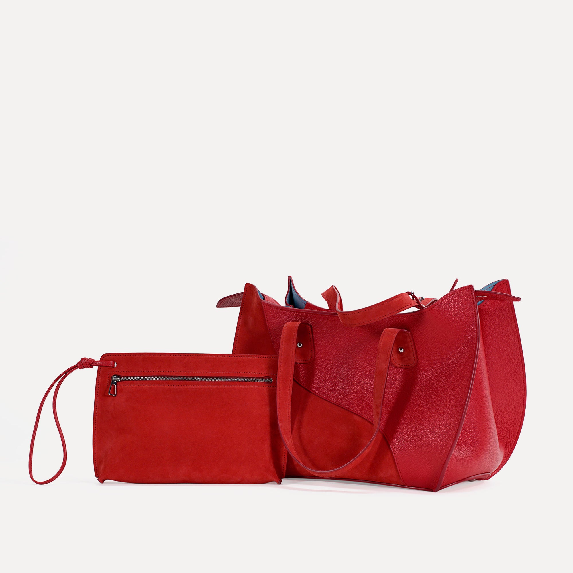 Geanta Ether, Piele Texturata &amp; Piele Intoarsa, Rosu