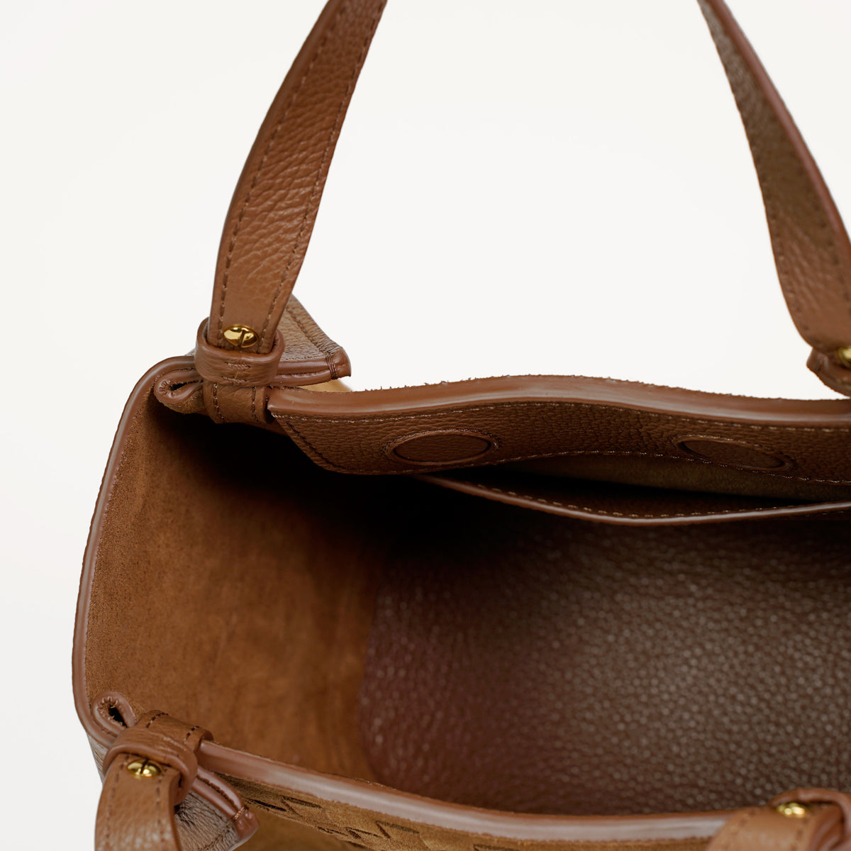 Geanta Amarante Mini, Impletita din Piele Intoarsa si Texturata, Cognac