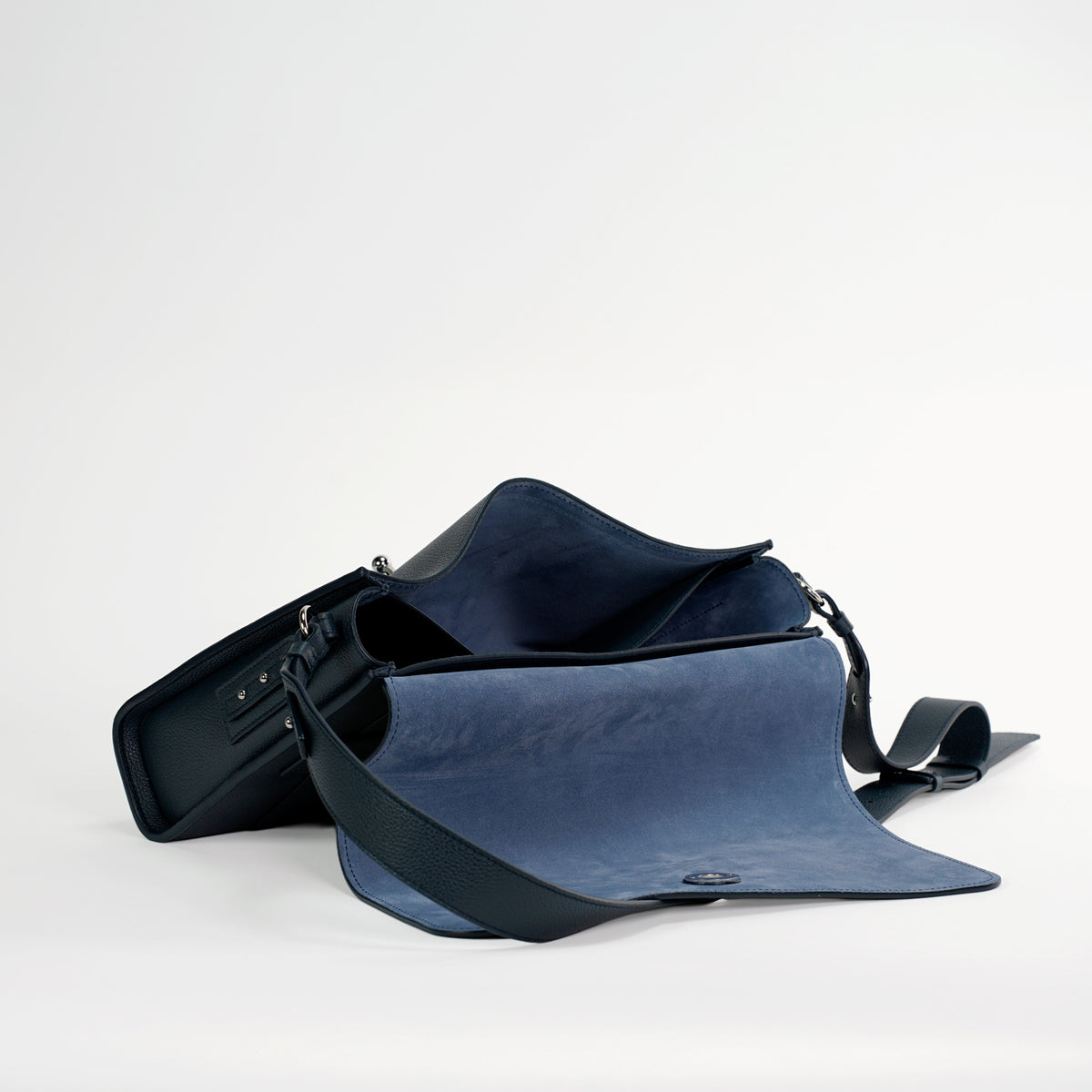 Geanta Sobre Midi, Piele Texturata, Albastru Flag