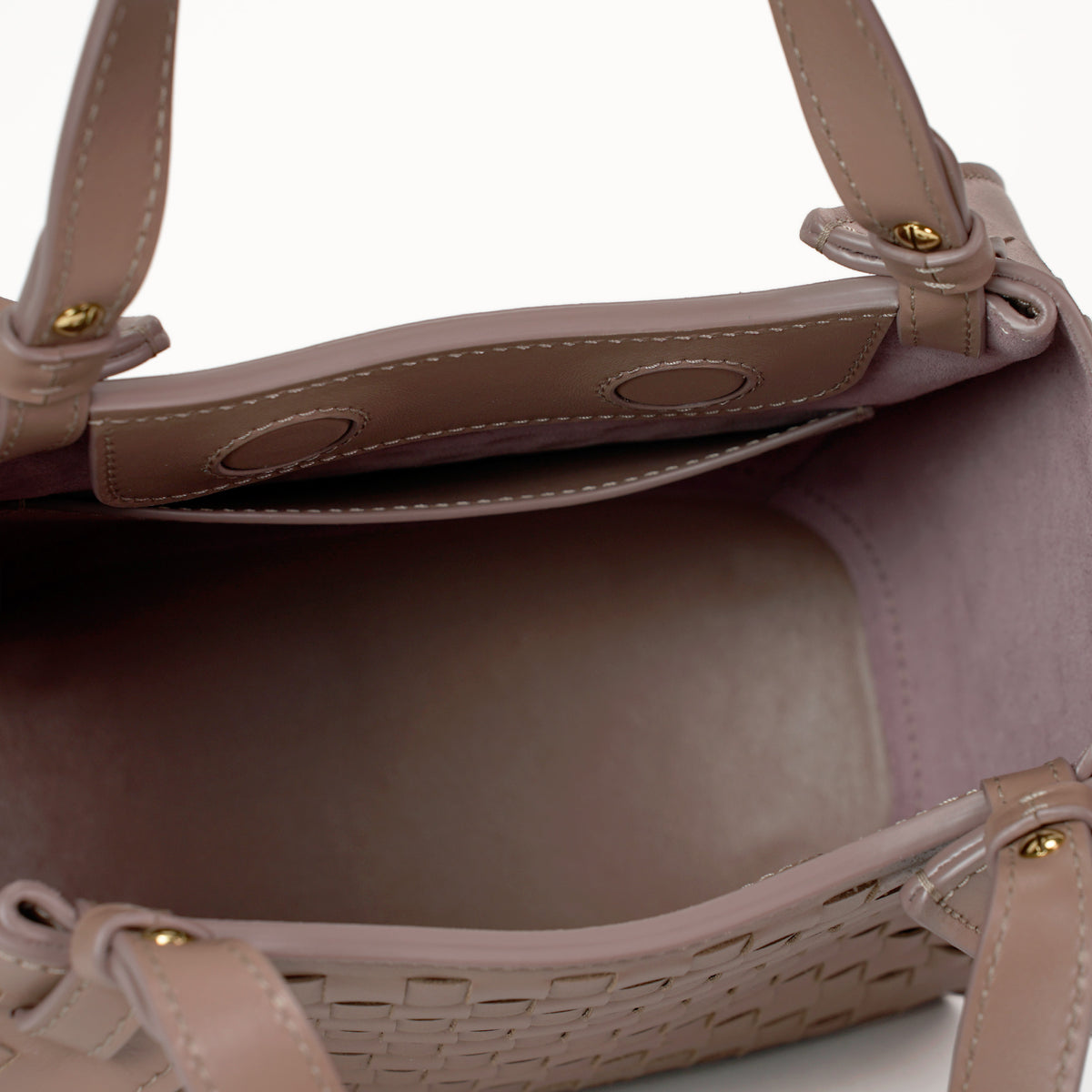 Geanta Amarante Mini Impletita, Piele Nappa, Latte Fondant Rose