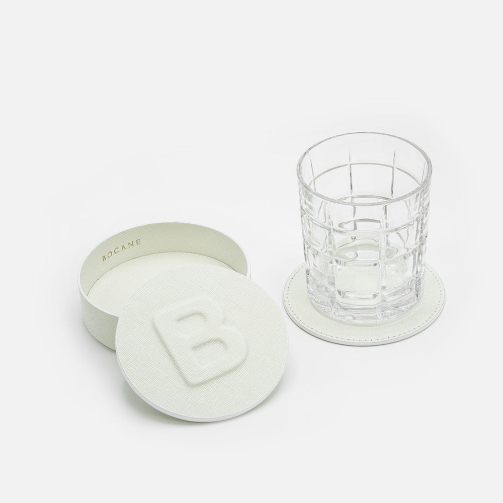 Set 6 Suporturi pentru Pahare in Cutie Eleganta, din Piele Saffiano Fildes