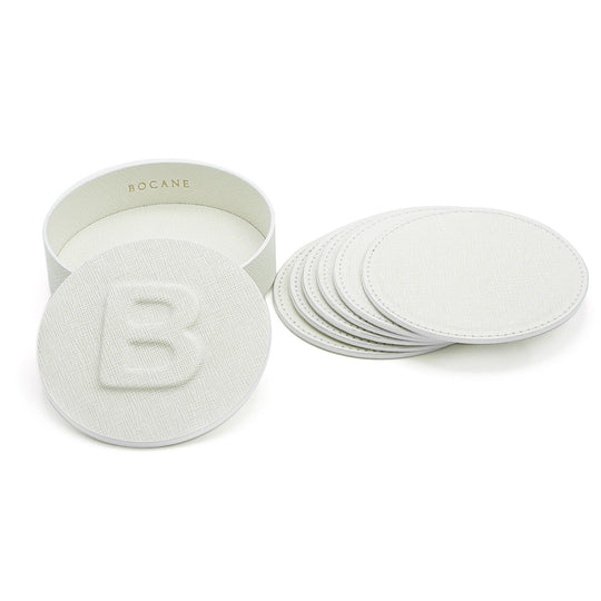 Set 6 Suporturi pentru Pahare in Cutie Eleganta, din Piele Saffiano Fildes