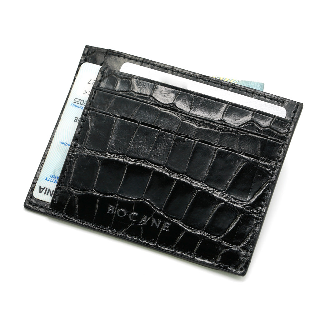 Port-Card cu Piele de Aligator Negru