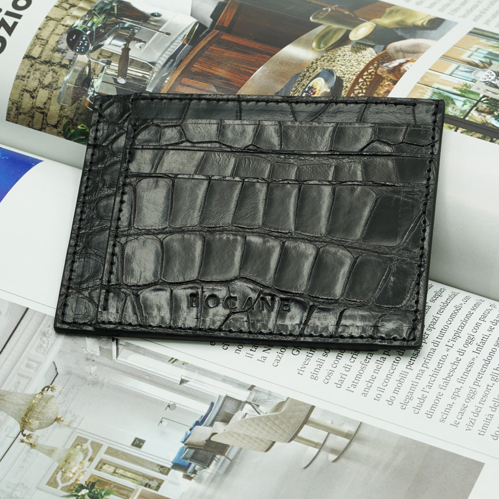 Port-Card cu Piele de Aligator Negru
