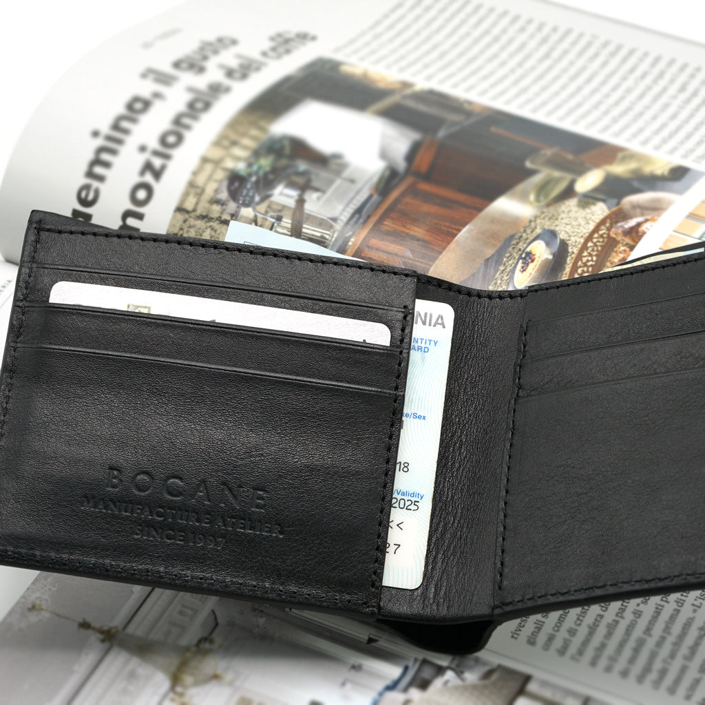 Portofel Slim din Piele cu Imprimeu Crocodil, Negru Mat