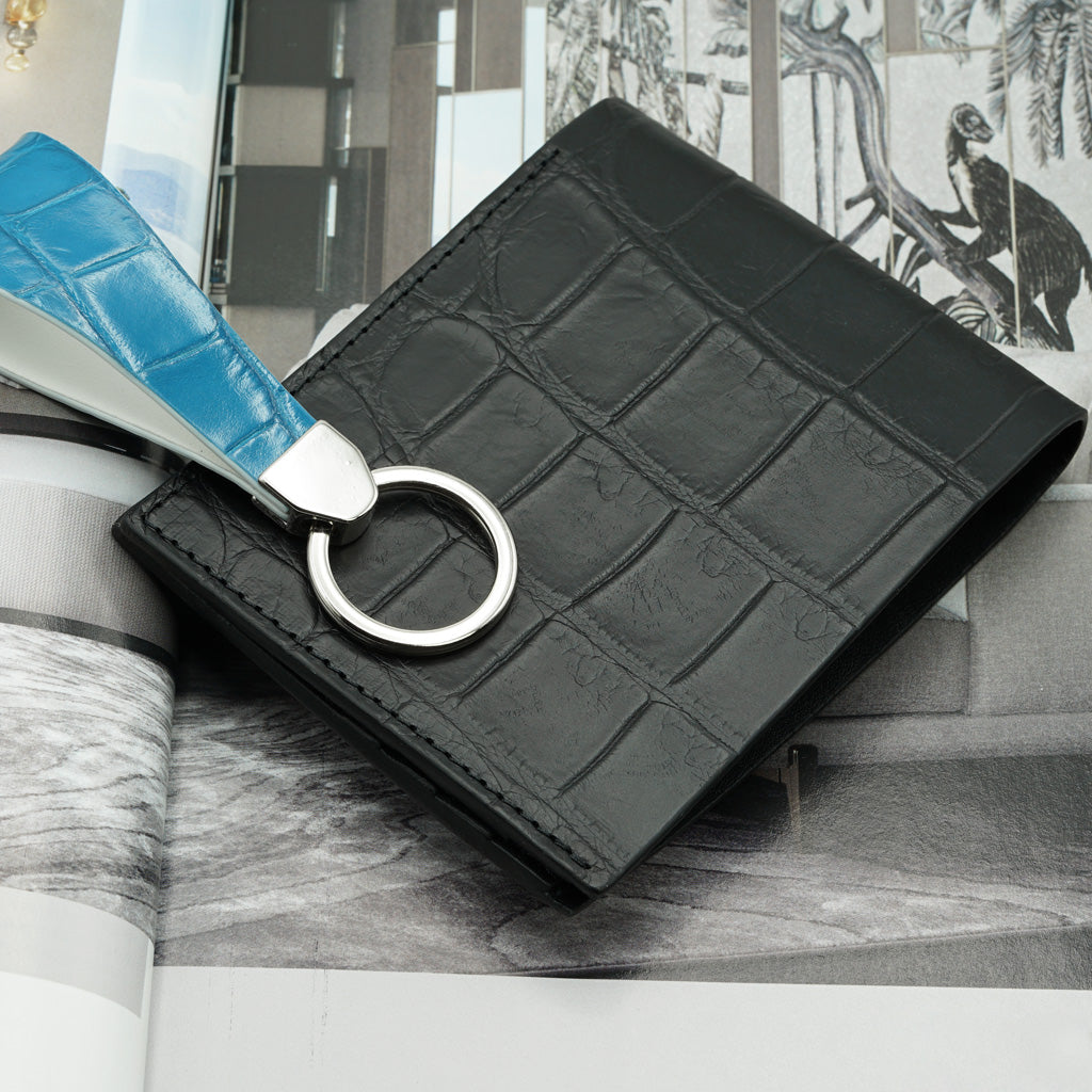 Portofel Slim din Piele de Crocodil, Negru Mat