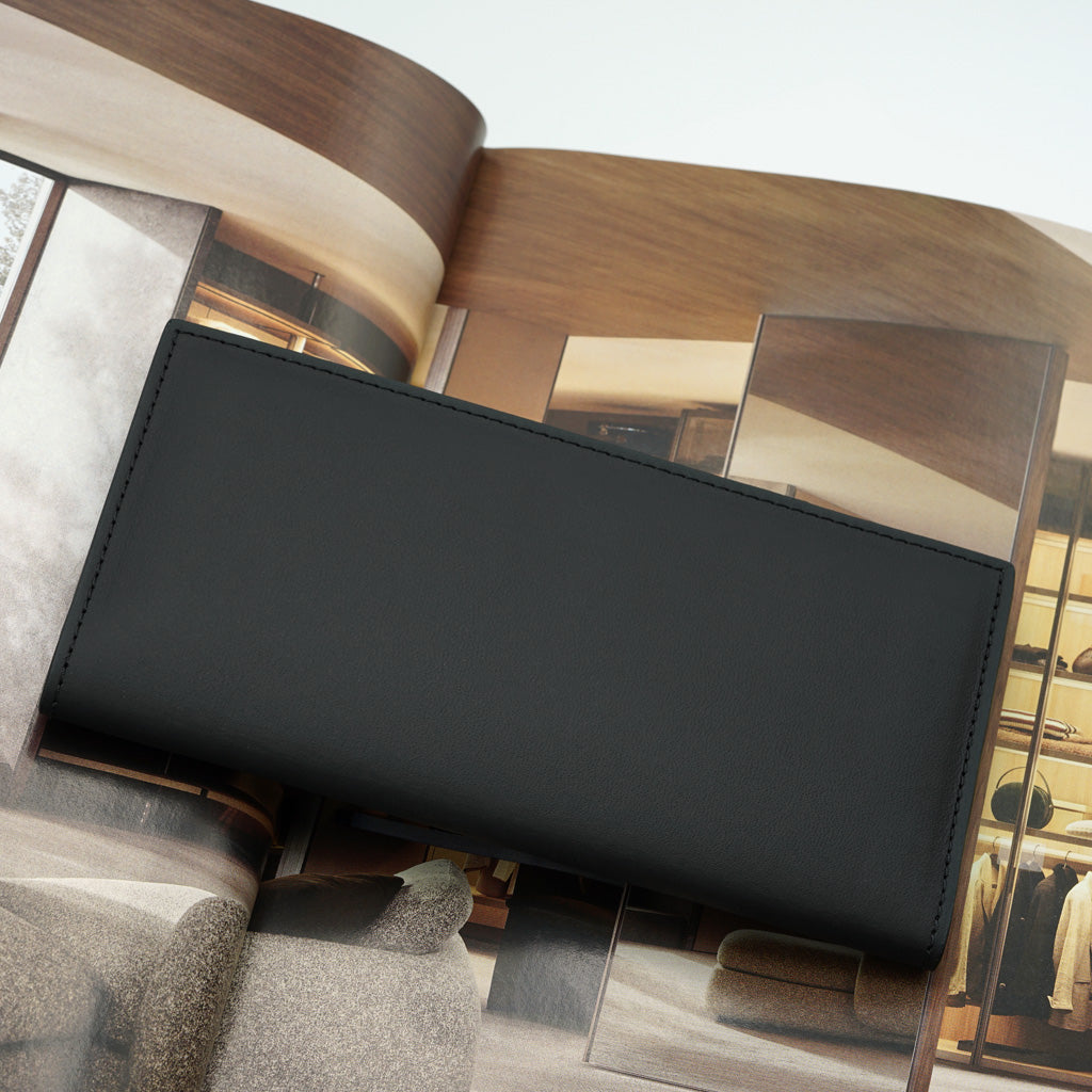 Portofel Inalt din Piele Fina, Negru Mat