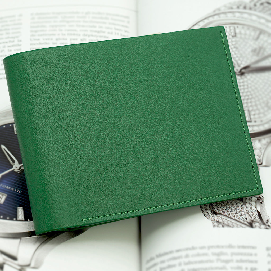 Portofel Slim din Piele Full Grain Verde Crud