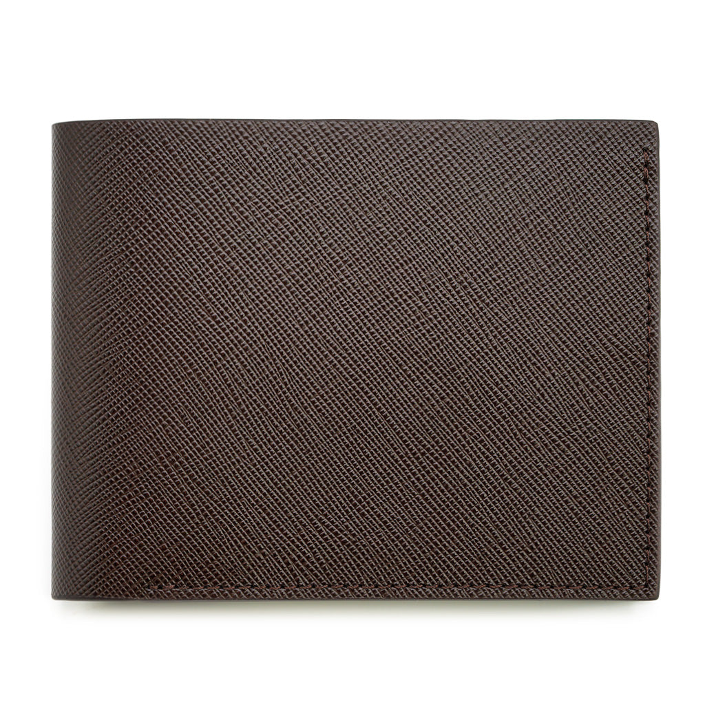 Portofel Slim din Piele Saffiano Cafenie, Contrast Cognac