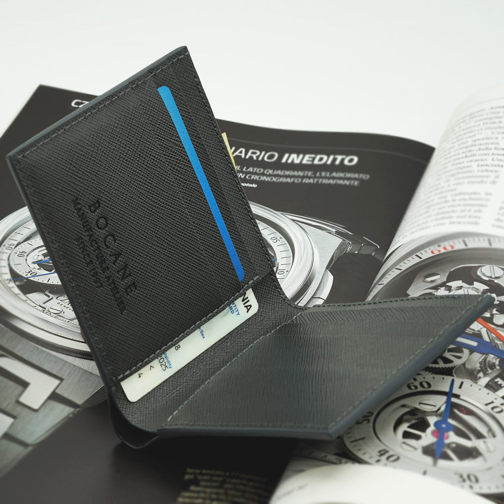 Portofel Slim din Piele Saffiano, Gri