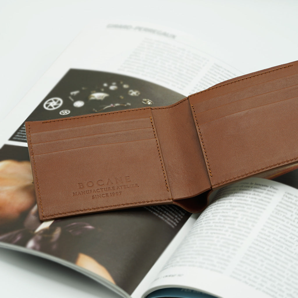 Portofel Slim din Piele cu Imprimeu Crocodil, Cognac Mat