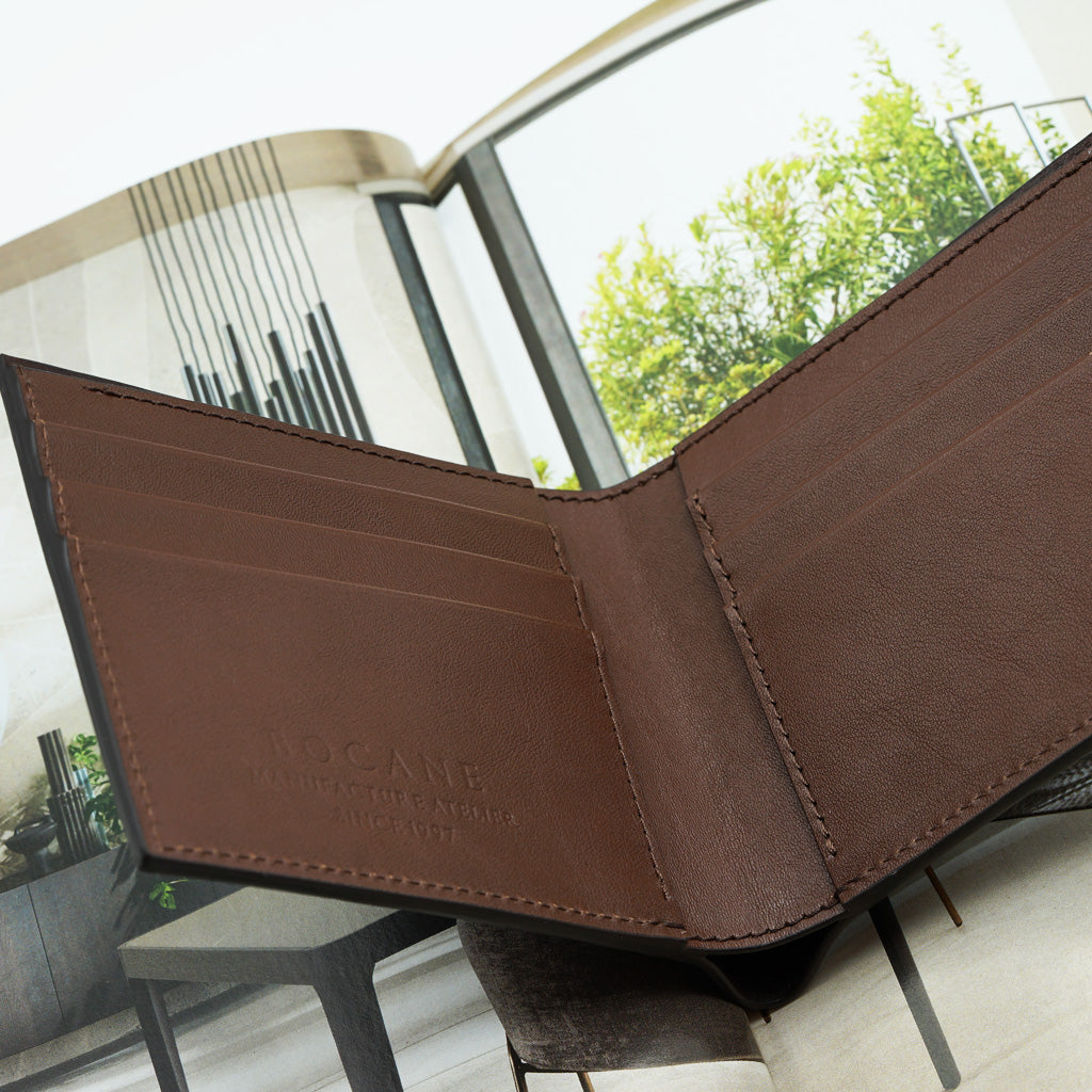 Portofel Slim din Piele cu Imprimeu Crocodil, Cafeniu Mat