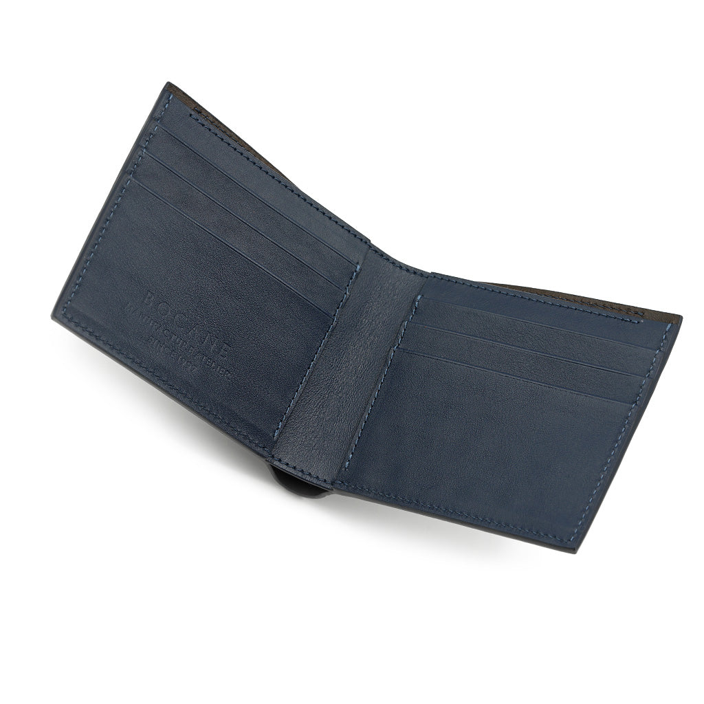 Portofel Slim din Piele cu Imprimeu Crocodil, Albastru Navy Mat