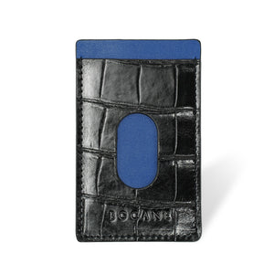 Portcard Hublot din Piele de Aligator, Solzi Rectangulari, Albastru / Negru Lucios