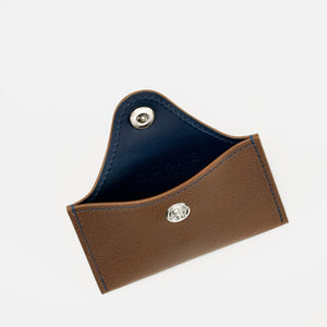 Portcard Envelope din Piele Cafeniu Mosc, Contrast Albastru-Navy