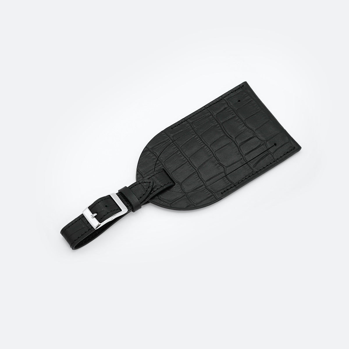 Tag Eticheta pentru Bagaje din Piele cu Imprimeu Crocodil, Negru Mat