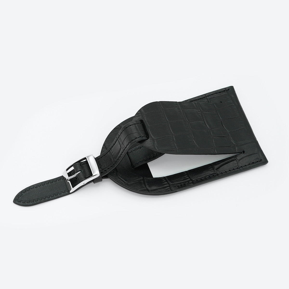 Tag Eticheta pentru Bagaje din Piele cu Imprimeu Crocodil, Negru Mat