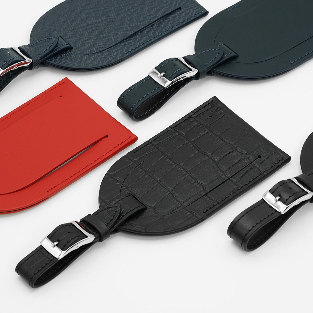 Tag Eticheta pentru Bagaje din Piele cu Imprimeu Crocodil, Negru Mat