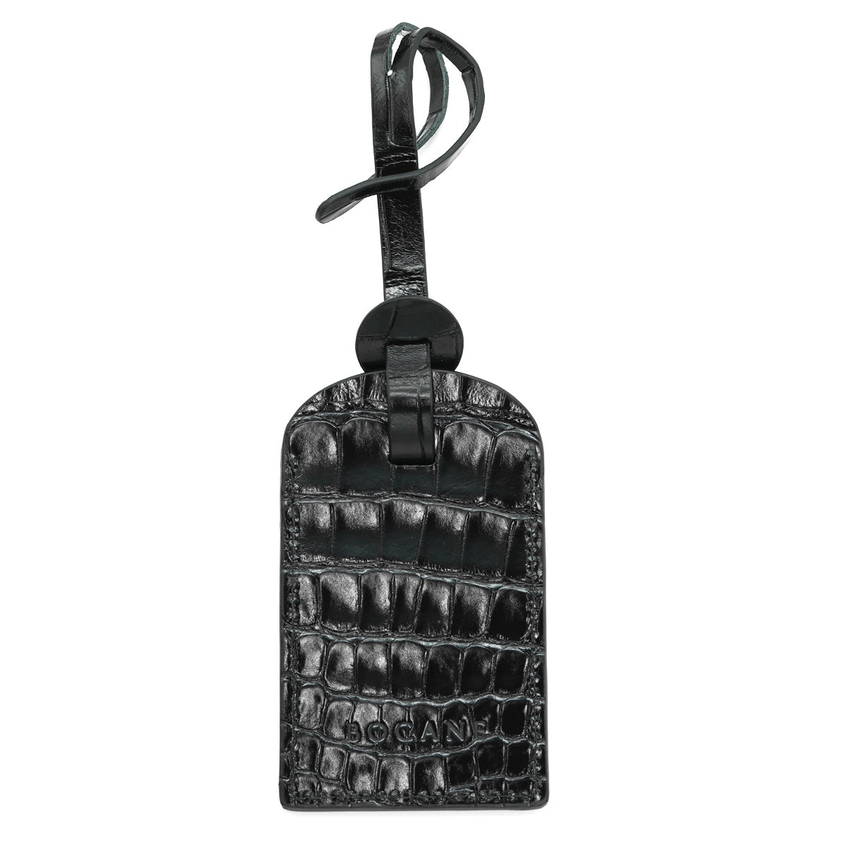 Eticheta pentru Bagaje din Piele Piele de Aligator, Negru Lucios