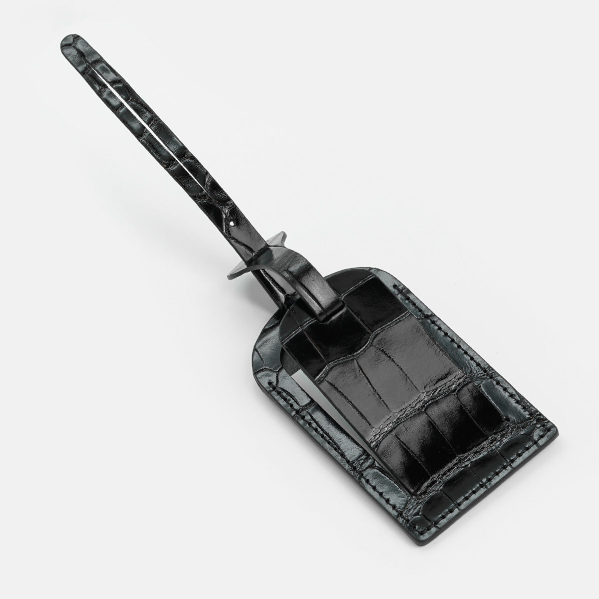 Eticheta pentru Bagaje din Piele Piele de Aligator, Negru Lucios