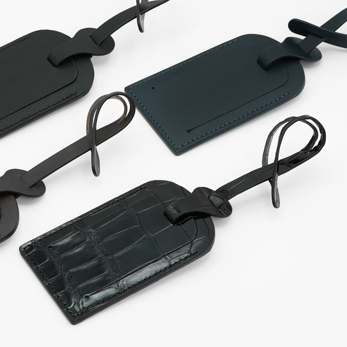 Eticheta pentru Bagaje din Piele Piele de Aligator, Negru Lucios