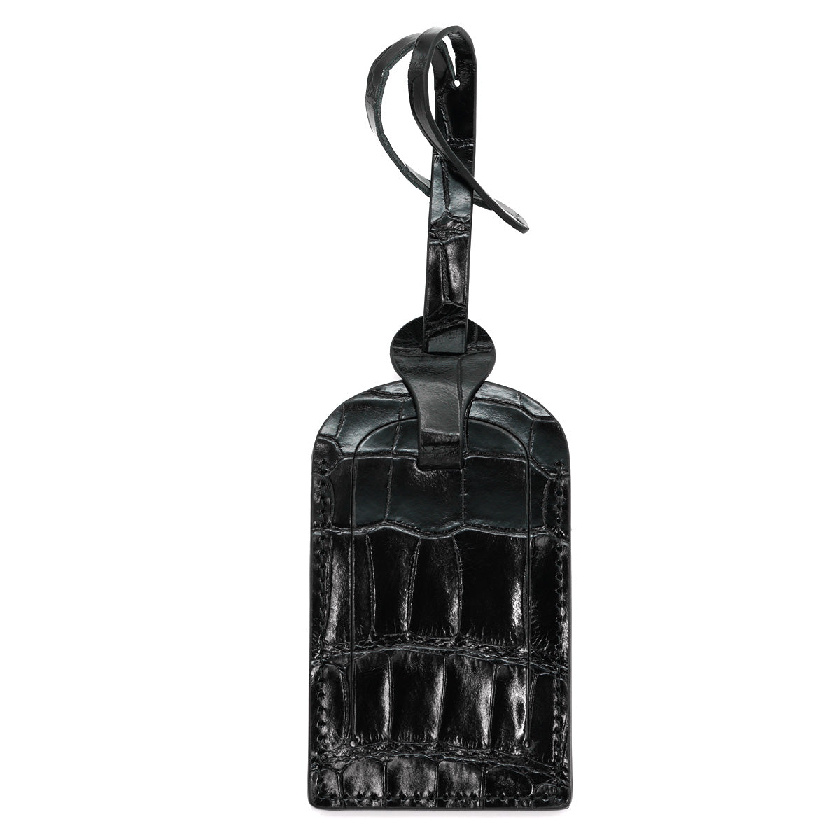 Eticheta pentru Bagaje din Piele Piele de Aligator, Negru Lucios