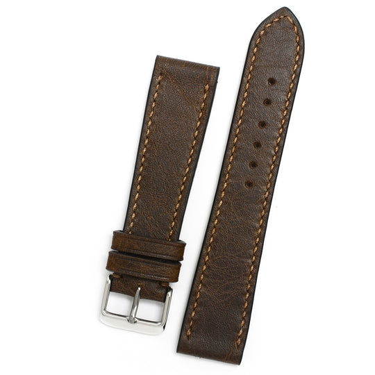 Curea de Ceas din Piele Cafeniu Antichizat, Cusuta in Contrast