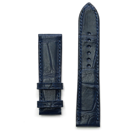 Curea de Ceas din Piele de Aligator cu Solzi Rectangulari, Albastru Navy, Profil Bombat